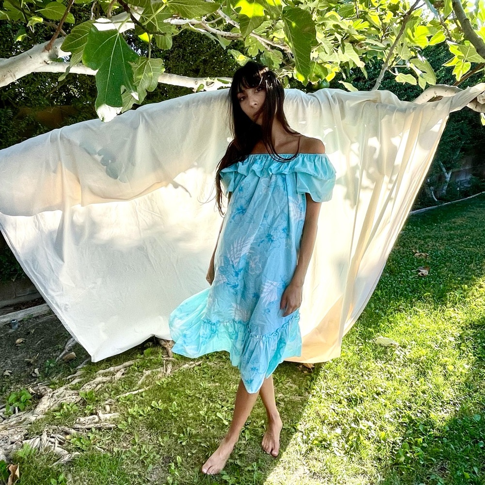 Vintage Ruffle Hawaiian Print Dress